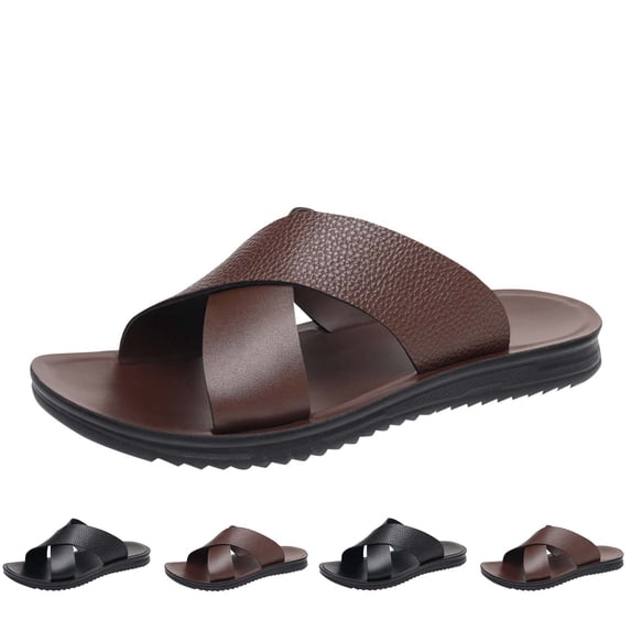 THDHVS Slides for Men,Mens Sandals,Men Open Toe Slide Slippers Soft Sole Breathable for Beach Trendy Brown
