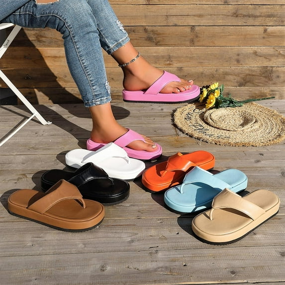 THDHVS Slippers for Women,Womens Slippers,Women Solid Color Elevator Flip Flops Round Toe Minimalist for Summer Outings Hot Pink