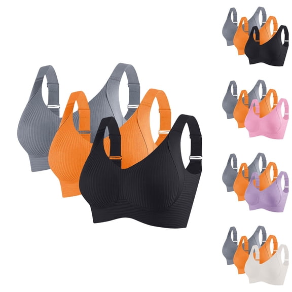 THDHVS Sports Bra,Bras for Women No Underwire,3 Pack Wirefree Sports Bras Light Support Seamless for Lounge Low Impact Activities and Everyday Wear Orange