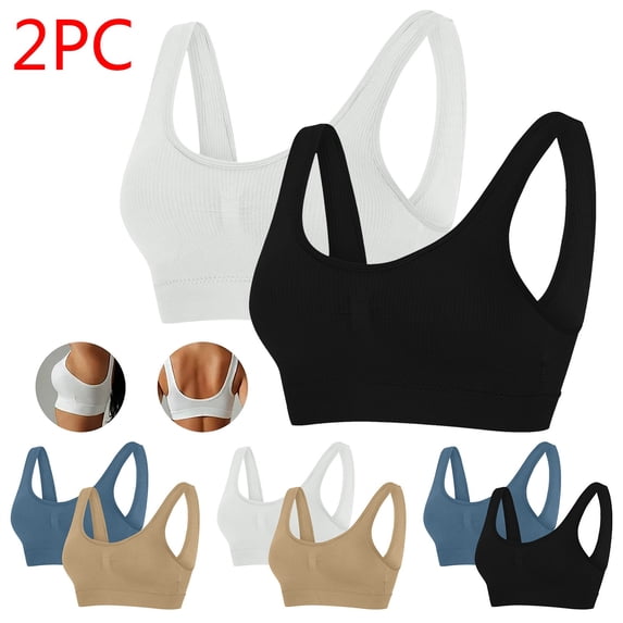 THDHVS Sports Bra,Bras for Women No Underwire,2 Pack Thin Wirefree U Back Sports Bras with Pads and Side Support White