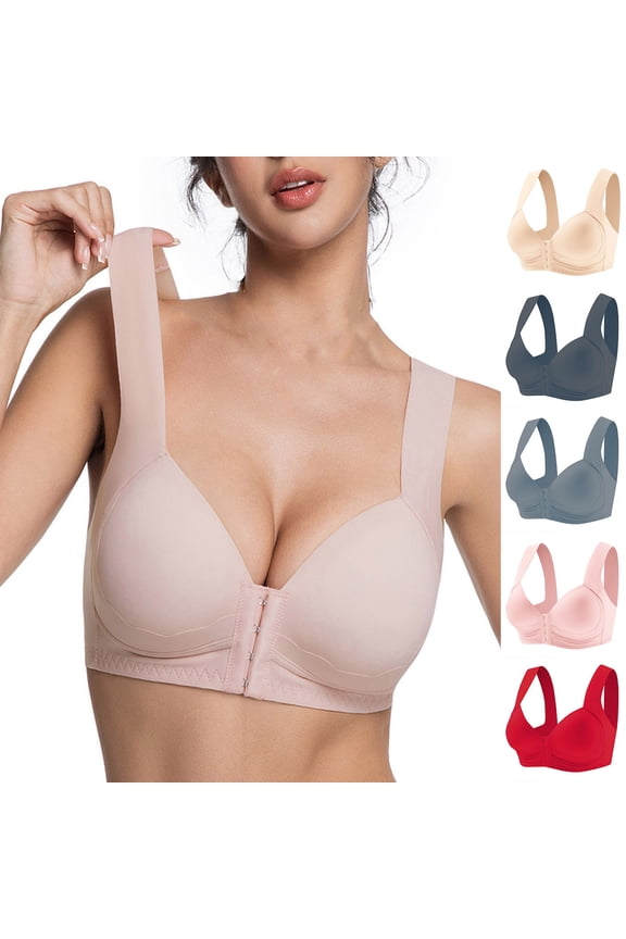 Sports Bra,Bras for Women No Underwire,Plus Size Front Hook Wireless Bra Seamless Thin with Side Support for Active Wear Pink