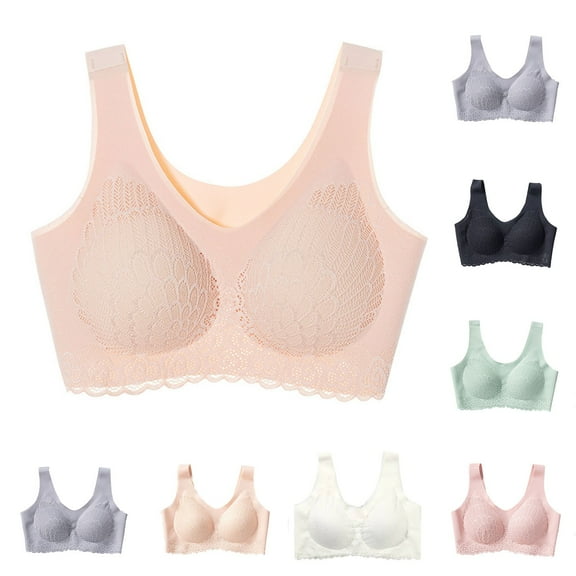 THDHVS Sports Bra,Bras for Women No Underwire,Seamless Wireless Sleep Bra Lace Trim with Side Support for Night and Lounge Pink