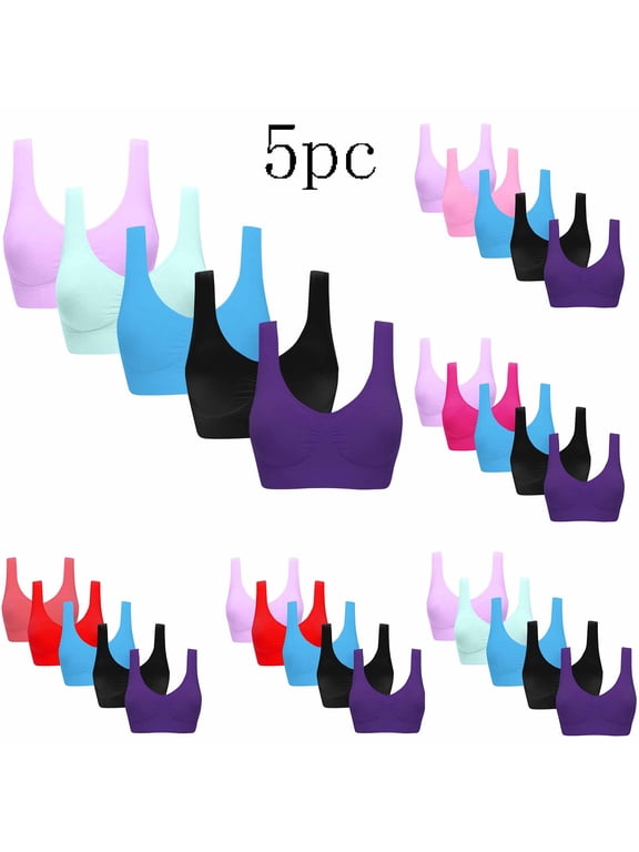 Sports Bras for Women,5 Pack Plus Size Seamless Wireless Bra Buttery Soft Sleep Sports Casual Wear for Women,Wireless Bra Purple 36BC