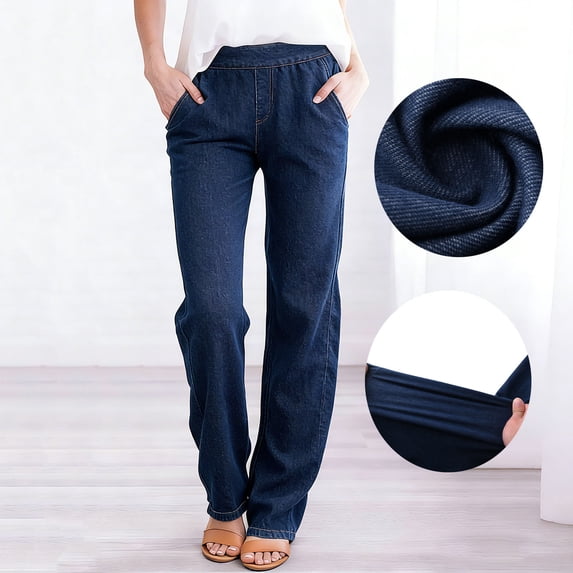 THDHVS Stretchy Jeans for Women,Womens Pants,Low Rise Solid Color Stretch Denim Pants with Two Pockets Loose Fits Dark Blue