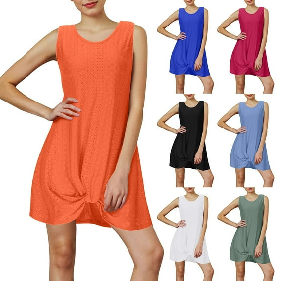 THDHVS Summer Dresses for Women 2025,Plus Size Dresses,Women's Casual Solid Color Round Neck Short-Sleeve Casual Dress White M