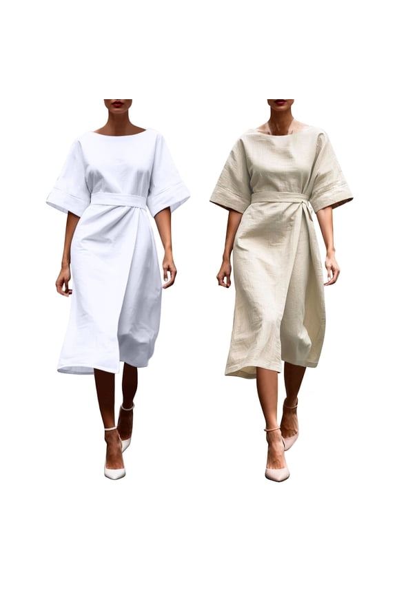 Summer Dresses for Women 2025,Plus Size Dresses,Women's Vintage Midlle Sleeve Ruched Bodycon Work Midi Dress White XL