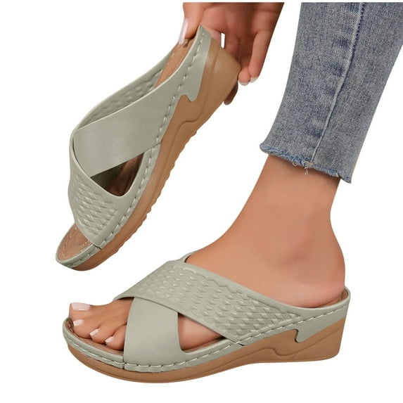 THDHVS Wedge Sandals for Women,Womens Wedge Sandals,Women's Fashion Casual Leisure Summer New Style Solid Color Hollow Strap Thick Bottom Sandals Lightweight Beach Sandals Wedge Heels Green 7