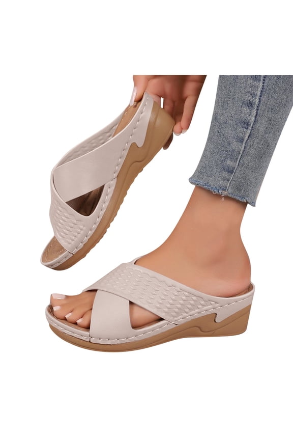 Wedge Sandals for Women,Womens Wedge Sandals,Women's Fashion Casual Leisure Summer New Style Solid Color Hollow Strap Thick Bottom Sandals Lightweight Beach Sandals Wedge Heels White 7