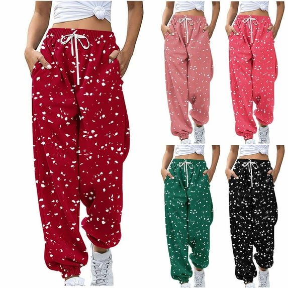 THDHVS Sweatpants Women,Joggers for Women,Women Color Block Print Drawstring Pants with Loose Fits for Casual Style and Comfortable Hot Pink S