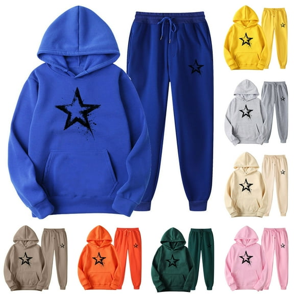 THDHVS Sweatsuits Women 2 Piece Outfit,Lounge Sets for Women,Women's Casual Print Pocket Hoodie with Long Sleeves and Pants Set Gray XL