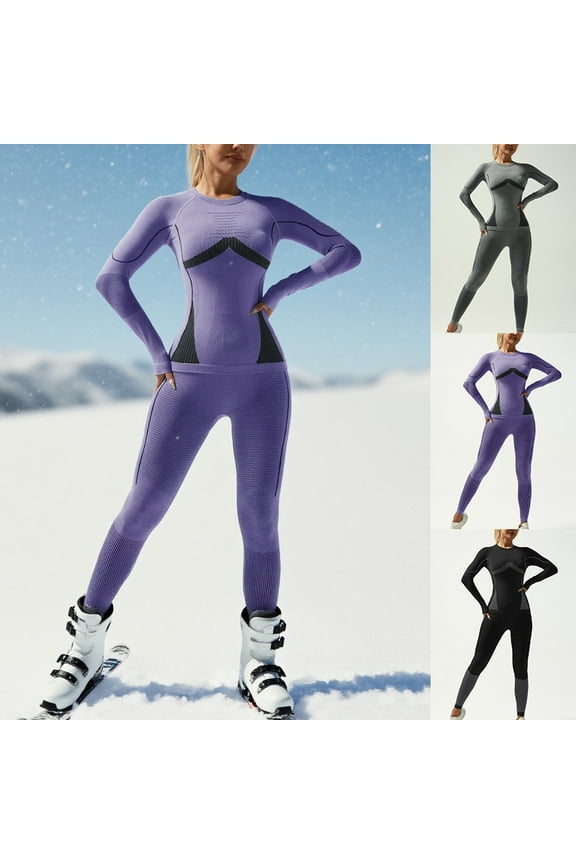 Sweatsuits Women 2 Piece Outfit,Sweat Set for Women,Workout Set for Women Wicking Long Sleeve Top and Leggings Set 2 Piece Outfit for Running Pilates and Exercise Purple S