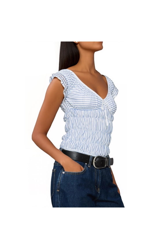 T Shirts for Women,Sleeveless Striped Tank with Deep V Neckline and Body Hugging Cut Creating Sleek Fashion for Layered Outfits,Womens Summer Tops