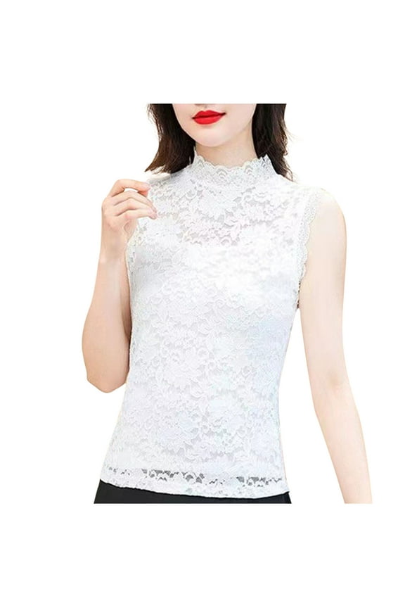 Tank Top for Women,Womens Undershirts,Womens Lace Trim Sleeveless Top High Neck Fitsted Bodycon Layering Piece