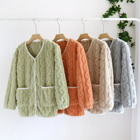 THDHVS Thermal Shirts for Women,Thermal Long Sleeve Women,Women's Solid Color Sleepwear Top with Button Front Pockets and Plush Lining Long Sleeve Pajama Enhanced Warmth for Lounge Comfortable