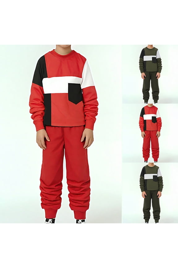 Toddler Boy Outfits,Toddler Outfits for Boys,Boys 2-Piece Fashion Set Long Sleeve Active Mesh T-Shirt and Jogger Pants Bundle for Kids Red 4-5 Years