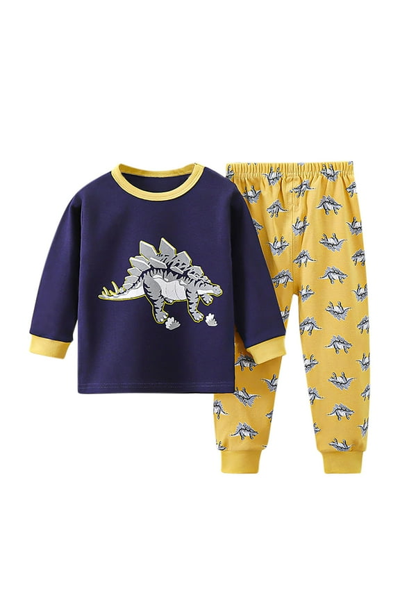 Toddler Boy Summer Pajamas,Kids Summer Pajamas,Big Kids Boys Long Sleeve Sleepwears Dinosaur Print Pajama Nightgown Yellow 3-4 Years