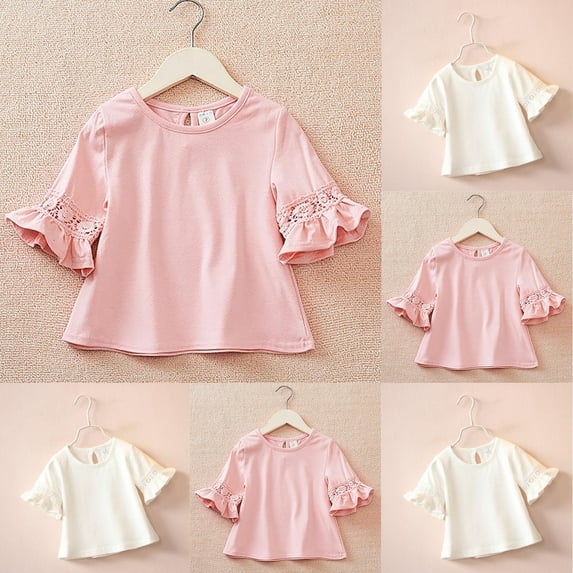 THDHVS Toddler Clothes for Girls, Cute Tops for Teen Girls, Girl Cute Short Sleeve Shirts Casual Chiffon Blouses Flowy Hem Boho Tunic Tops Pink 3-4 Years