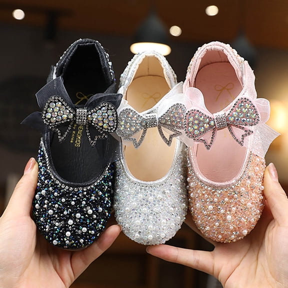 THDHVS Toddler Girl Dress Shoes,Shoes for Girls,Girls' Shoes Kid's Princess Shoes Dance Performance Shoes Toddler Crystal Sparkling Rhinestones Black 3-4 Years