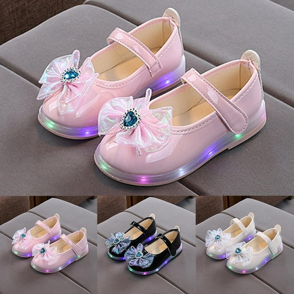THDHVS Toddler Girl Dress Shoes,Toddler Shoes,Kid's Solid Color Illuminated Shoes for Casual Wear Comfortable and Breathable Soft Soled Shoes with Adhesive White 5.5-6 Years