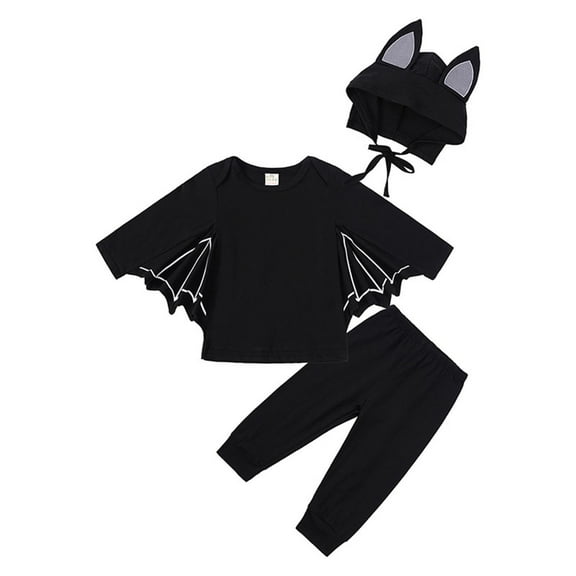 THDHVS Toddler Girl Outfits,Boys and Girls Little Devil Halloween Costume Set with Top Pants and Hat 3 Piece Outfit for Holiday Black