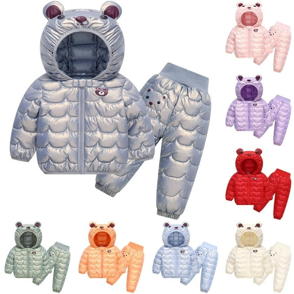 THDHVS Toddler Girl Outfits,Boys Outfits,Kid's Long Sleeve Casual Jacket Thick and Warm Elastic Waisted Pants Set Light Blue 6-9 Months