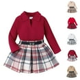 thumbnail image 1 of THDHVS Toddler Girl Outfits,Outfits for Girls,Girls Plaid Uniform Style V Neck Solid Top with Pleated Skirt 2 Piece Set White 2-3 Years, 1 of 7