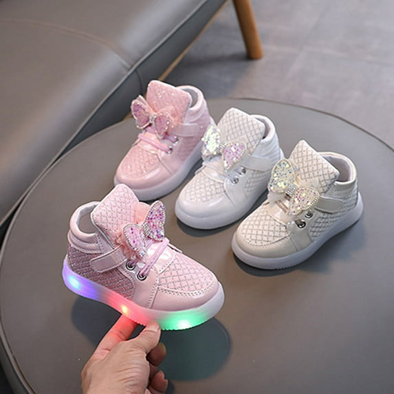 THDHVS Toddler Girl Sneakers,Shoes for Girls,Girls' Shiny Sports Shoes Kid's Soft Soles Non-slip Casual All Comfortable Breathable Toddler Slip- Shoes Pink 2-3 Years