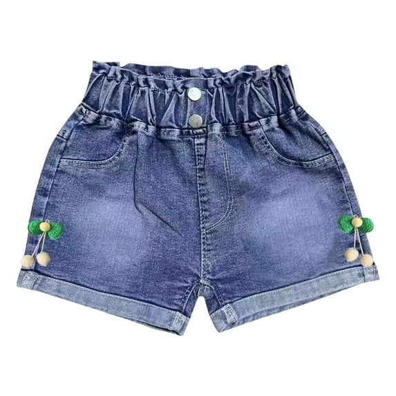 THDHVS Toddler Jeans,Girls Bow Detail Denim Shorts Rolled Hem Summer Casual,Jeans for Girls Blue 4-5 Years