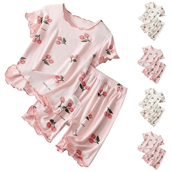 THDHVS Toddler Outfits for Girls Cute Printed Casual Suit Summer Outfits for Little Kids Girls Green 1-2 Years