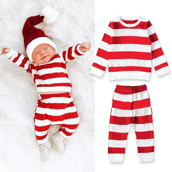 THDHVS Toddler Outfits for Girls,Newborn Boy Outfits,Toddler Girl Boy Christmas Stripe Outfit Infant Year 2-Pcs Set Photography Props Red 2-3 Years