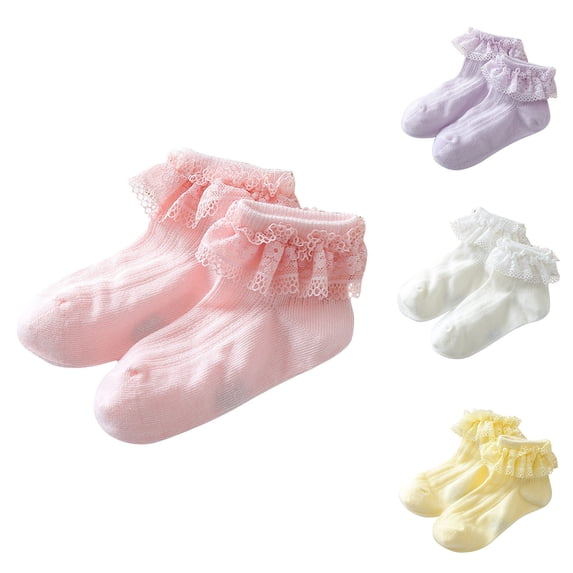 THDHVS Toddler Socks,Toddler Antiskid Socks with Lace Solid Color Soft for Early Walkingand Infants Socks Provide Safety and Comfortable for Indoor Play and Learning Purple