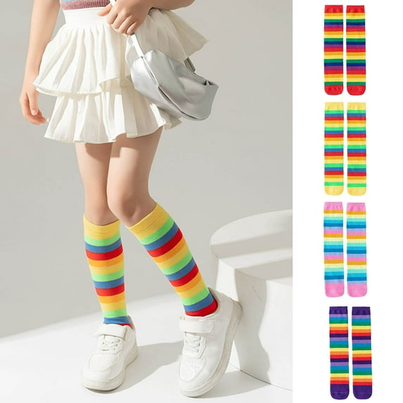 THDHVS Toddler Socks,Girls Socks,Kids Knee-High Socks with Colorful Pattern for Performance and Stage Wear Long Socks Make Funny Fashion Statement for Kids and Youth Red Free Size