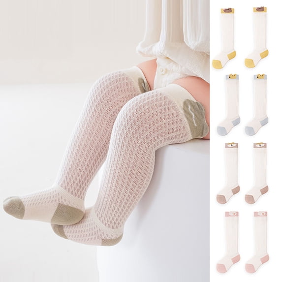 THDHVS Toddler Socks,Girls Socks,Toddler Long Lightweight Solid Color with Mosquito Protection and Antiskid Soles Ideal for Learning To Walk with Double Stitched for Floor Safety Yellow 0-6 Months