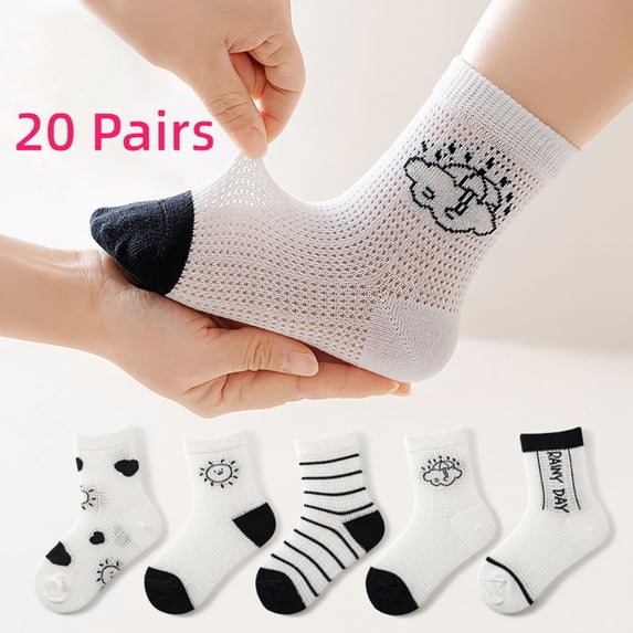 THDHVS Toddler Socks,Socks for Girls,20 Pairs Kids Soft Socks with Umbrella and Cloud Print for Toddlers and Kid Features Antiskid for Safety During Walk and Play White 3-5 Years
