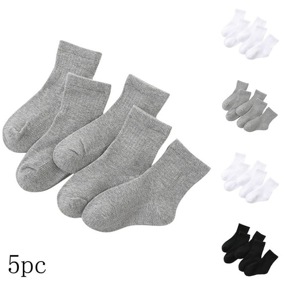 THDHVS Toddler Socks,Socks for Girls,5 Pack Athletic Socks for Kids Solid Color Mid Crew Height for Boys and Girls with Breathable Soft for Moisture Absorption and Daily Freshness White 1-3 Years