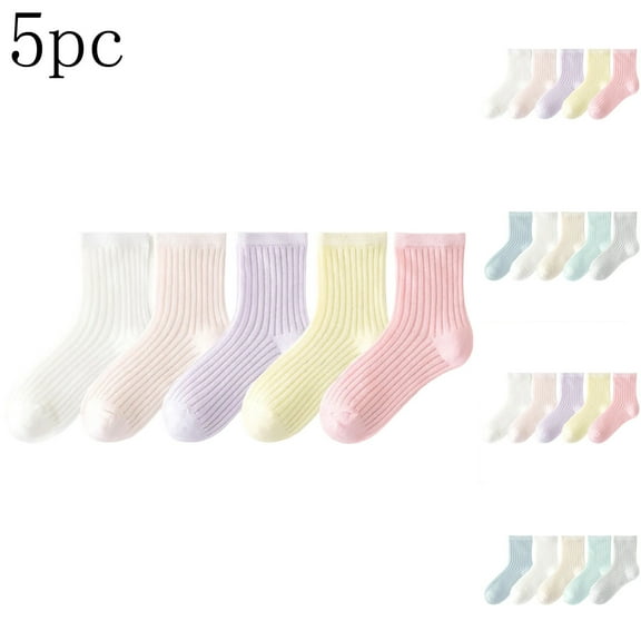 THDHVS Toddler Socks,Socks for Girls,5 Pairs Kids Mid-Crew Socks Breathable Thin Soft for Boys and Girls Daily Wear Versatile Socks for Kids and Toddlers Warm Weather Pink 1-3 Years