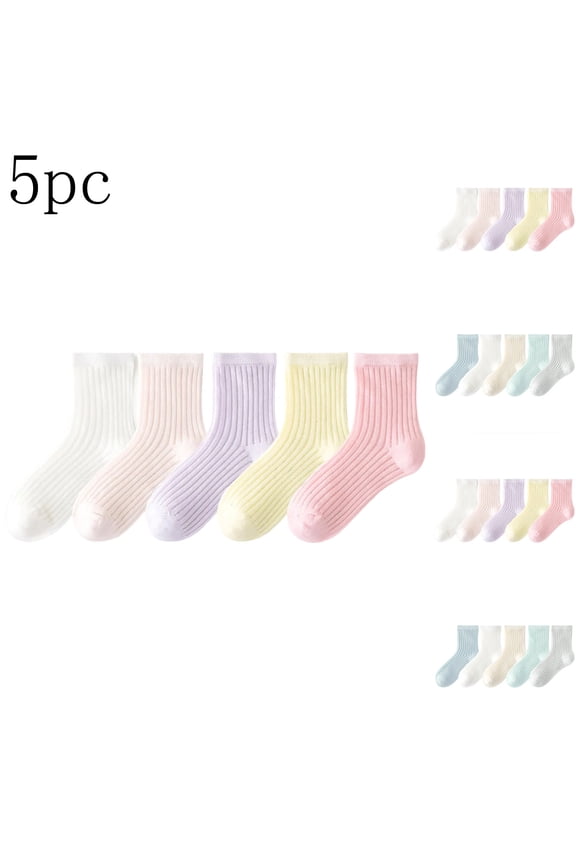 Toddler Socks,Socks for Girls,5 Pairs Kids Mid-Crew Socks Breathable Thin Soft for Boys and Girls Daily Wear Versatile Socks for Kids and Toddlers Warm Weather Pink 3-5 Years