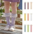 thumbnail image 1 of THDHVS Toddler Socks,Socks for Girls,Girls Mid Calf Socks with Princess Style Lace Ruffle Solid Color Soft Cute Socks for Dress Up and Special Occasion with Comfortable Beige Free Size, 1 of 3