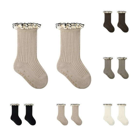 THDHVS Socks for Girls,Girls Mid Calf Socks with Vintage Style Lace Edging for Princess Look Calf Socks for Dress Up and Special OccasionFor Toddler Girls White