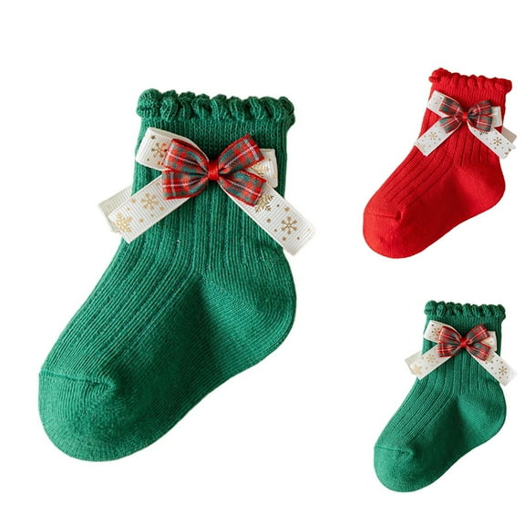 THDHVS Toddler Socks,Socks for Girls,Kids Christmas Socks Festive Red with Holiday Character Print for Girls Crew Socks for Christmas Morning and Year Celebrations Red 6-8 Years