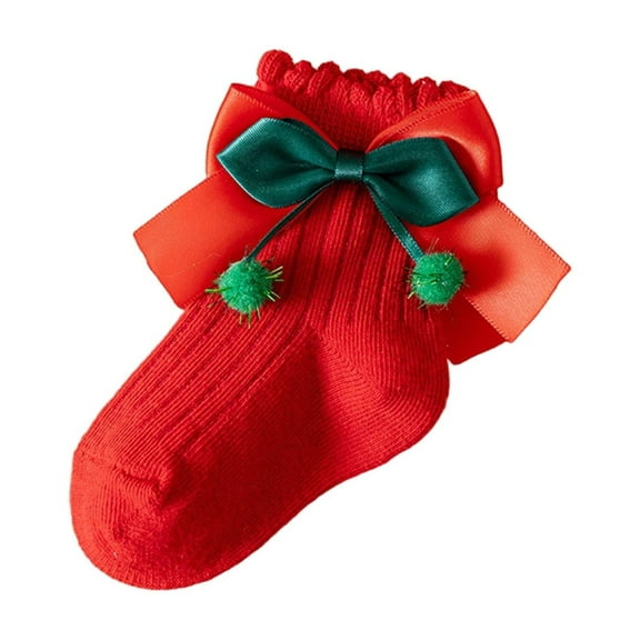 THDHVS Toddler Socks,Socks for Girls,Kids Christmas Socks Festive Red with Holiday Character Print for Girls Crew Socks for Christmas Morning and Year Celebrations Red 9-12 Years