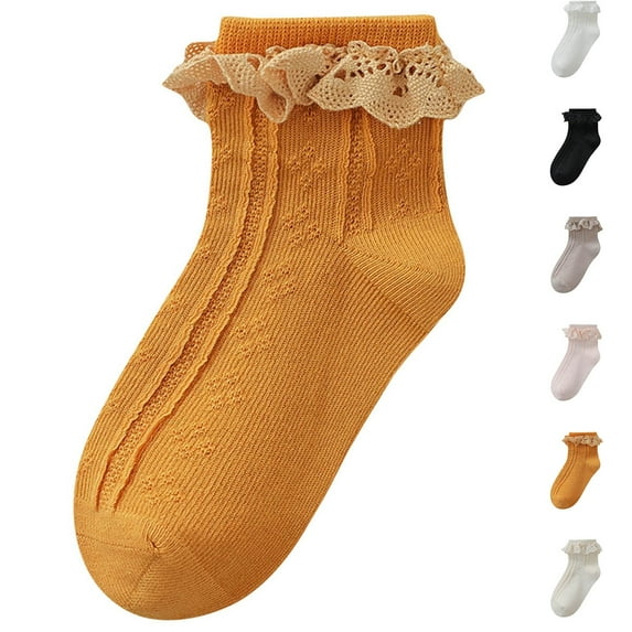 THDHVS Socks for Girls,Toddler Girls Socks Made with Combed Soft for Breathable Comfortable and Dance Activities Features Seamless Toe and Lace for Delicate Princess Style Coffee M