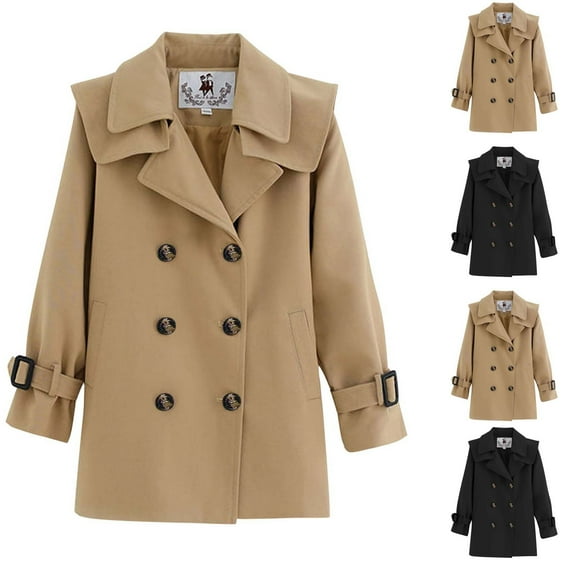 THDHVS Toddler Sweater,Girls Cardigan,Girl's Fashion Double Breasted Trench Coat Dress Coat Outerwear Khaki 5-6 Years