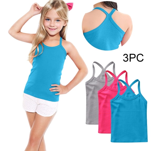 THDHVS Toddler Tank Tops Girls,3 Pack Kids Y Back Tank Top Sleeveless Solid Color Multicolor 12-13 Years