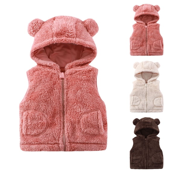 THDHVS Girls Vest,Toddler Vest,Toddler Fleece Jacket Full Zip Soft Brushed Interior Microfleece Jacket with Ribbed Cuffs for Everyday Wear Brown 6-9 Months