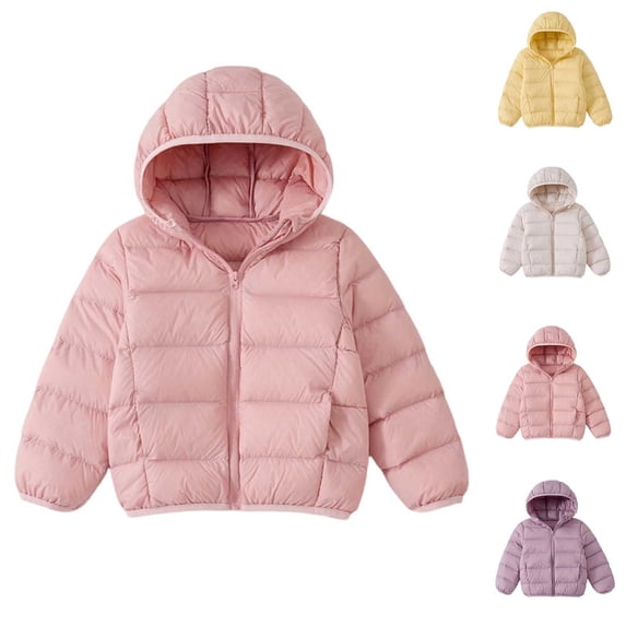 THDHVS Toddler Winter Coat,Unisex Kids Solid Quilted Hooded Zip Up Puffer Jacket with Pockets Long Sleeve Winter Casual,Hoodies for Girls Pink 9-10 Years