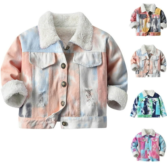 THDHVS Toddler Winter Coat,Winter Coats for Girls,Winter Jackets for Girls Sherpa Lined Denim Jacket with Faux Collar Long Sleeve Coat for Fall and Winter Gray 1-2 Years