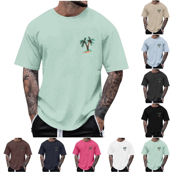 THDHVS Tshirts Shirts for Men,Men Print Short Sleeve Crewneck Tee Tropical Summer Vacation Style,Mens Shirts Light Blue 3XL