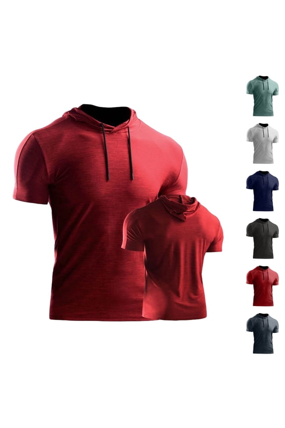 Tshirts Shirts for Men,Men Solid Color Short Sleeve Hooded Tee Workout Baselayer Breathable Gym,Mens Shirts Gray M