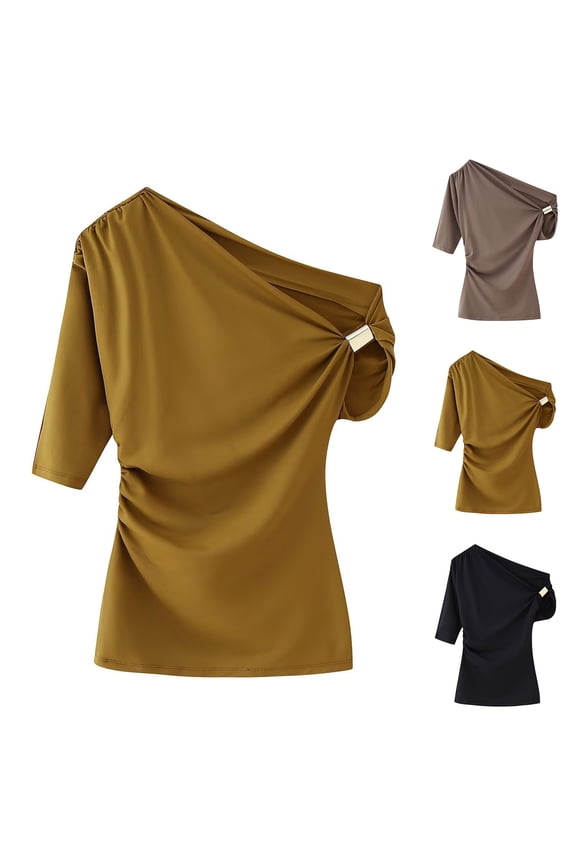 Tshirts Shirts for Women,Asymmetric Ruffle Detail Top with Body Hugging Fits and One Shoulder Making Fashion Statement,Womens Tops Casual